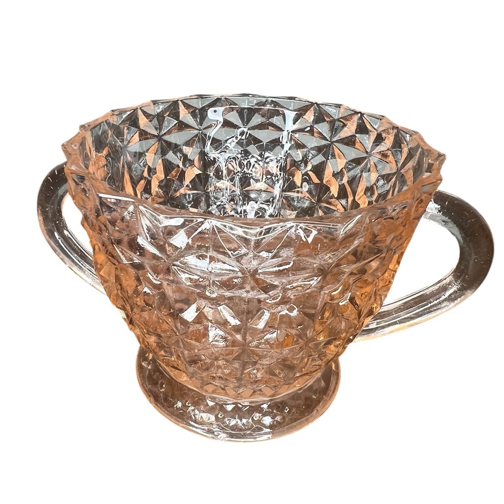 Vintage Indiana Glass Pink Depression Sugar Bowl-Diamond Point Pattern-1930